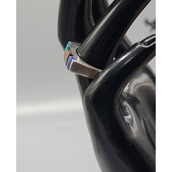 Aksel Holmsen Sterling Silver Multicolor Enamel Ring Norwegian Silversmith Sz 9 - Picture 6 of 12